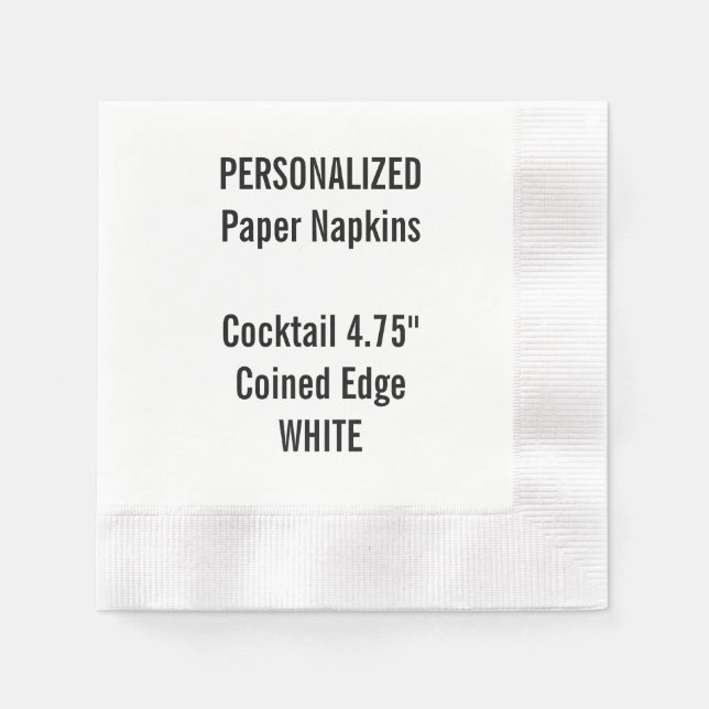 Personalised WHITE Coined Cocktail Paper Napkin (Front)