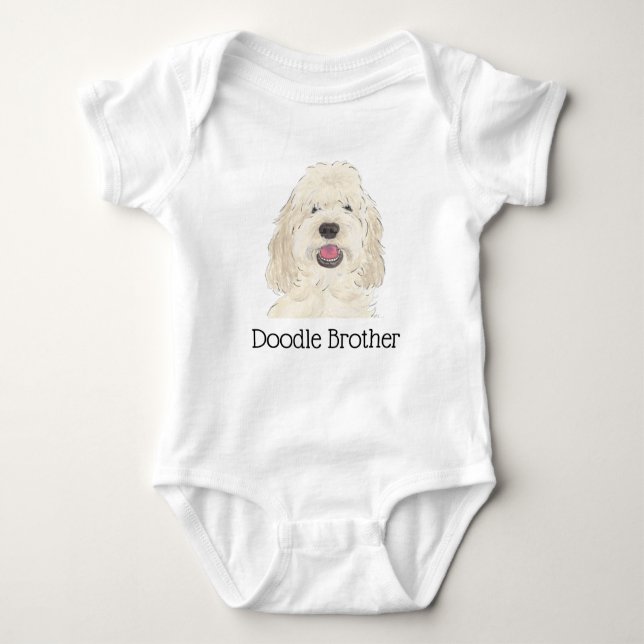 Personalised White Cream Golden Doodle Dog Baby Bodysuit (Front)
