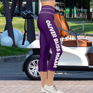 Personalised White Dark Purple Pet Cat Themed Yoga Capri Leggings