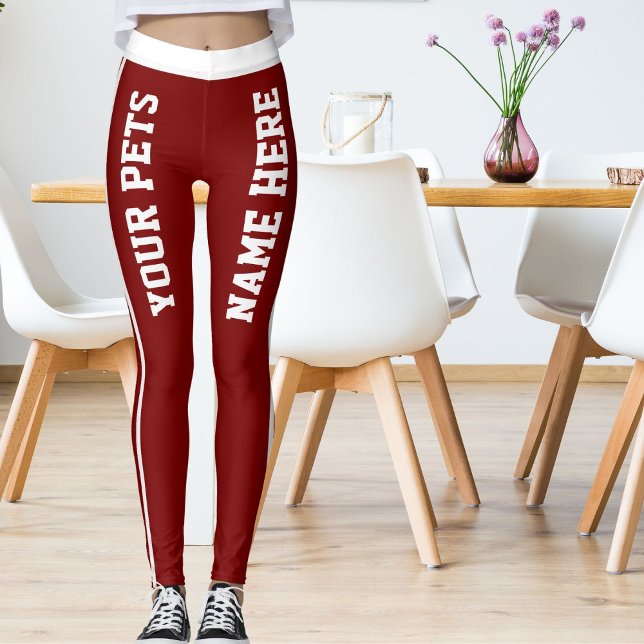 Personalised White Deep Red Stripes Pet Names Leggings (Creator Uploaded)