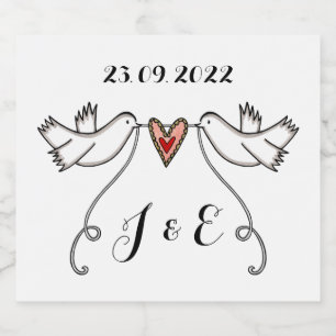 Personalised White Doves Wedding Bottle Labels