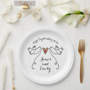 Personalised White Doves Wedding Food Paper Plate