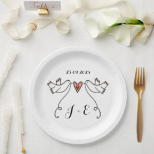Personalised White Doves Wedding Food Paper Plate