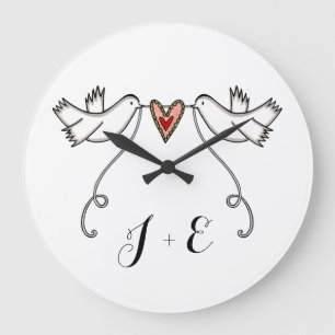 Personalised White Doves Wedding Gift Acrylic Larg Large Clock