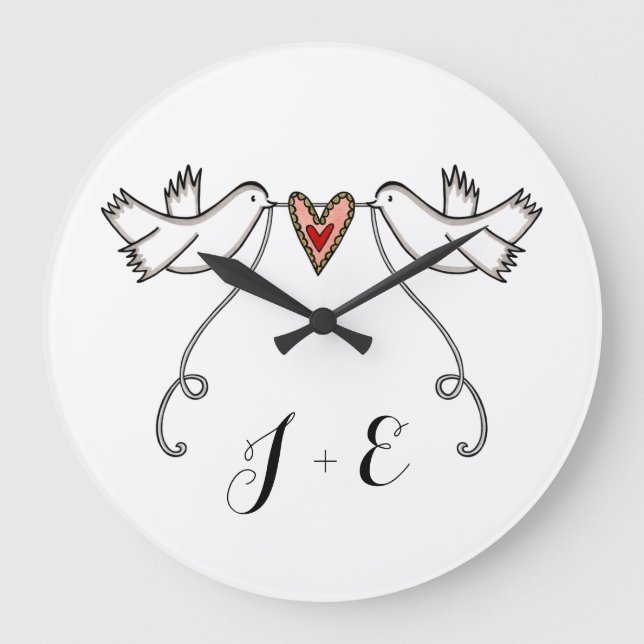 Personalised White Doves Wedding Gift Acrylic Larg Large Clock (Front)