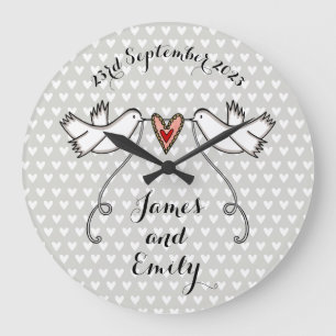 Personalised White Doves Wedding Gift Acrylic  Large Clock