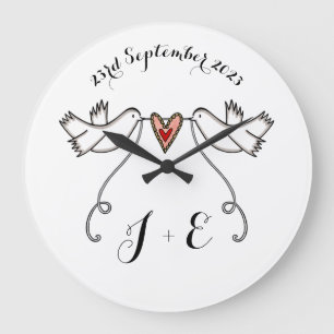 Personalised White Doves Wedding Gift Acrylic Large Clock