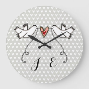 Personalised White Doves Wedding Gift Acrylic  Large Clock