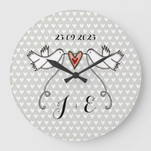 Personalised White Doves Wedding Gift Acrylic  Large Clock