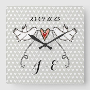 Personalised White Doves Wedding Gift Acrylic  Squ Square Wall Clock
