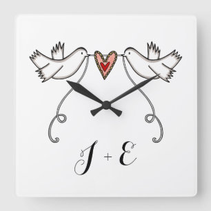Personalised White Doves Wedding Gift Acrylic Square Wall Clock