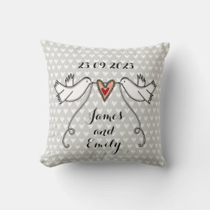 Personalised White Doves Wedding Gift Cushion