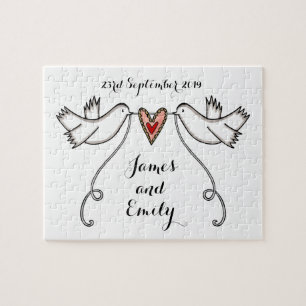 Personalised White Doves Wedding Jigsaw Puzzle