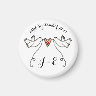 Personalised White Doves Wedding Magnet Favour