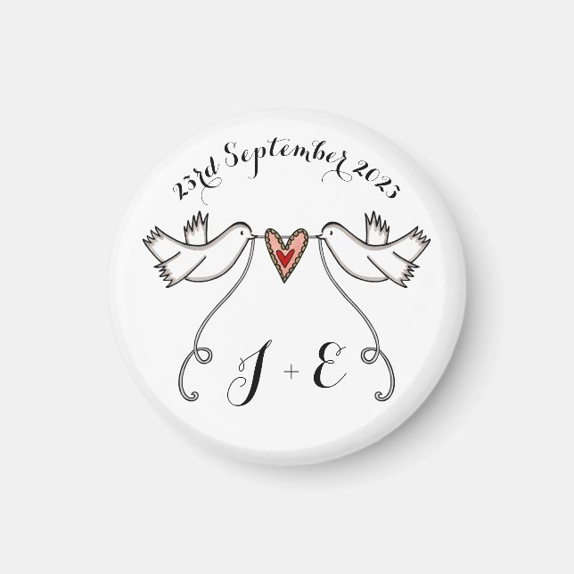 Personalised White Doves Wedding Magnet Favour (Front)