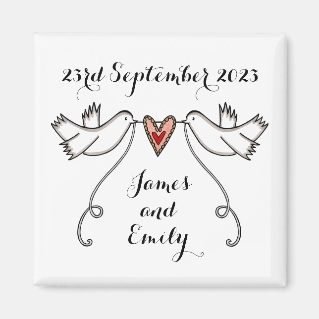 Personalised White Doves Wedding Magnet Favour (Front)