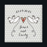 Personalised White Doves Wedding Magnet Favour<br><div class="desc">An illustration of 2 beautiful doves holding flowing ribbon with a love heart attached</div>