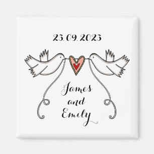 Personalised White Doves Wedding Magnet Favour