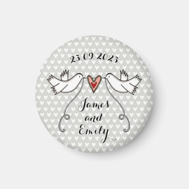 Personalised White Doves Wedding Magnet Favour (Front)