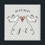 Personalised White Doves Wedding Magnet Favour<br><div class="desc">An illustration of 2 beautiful doves holding flowing ribbon with a love heart attached</div>