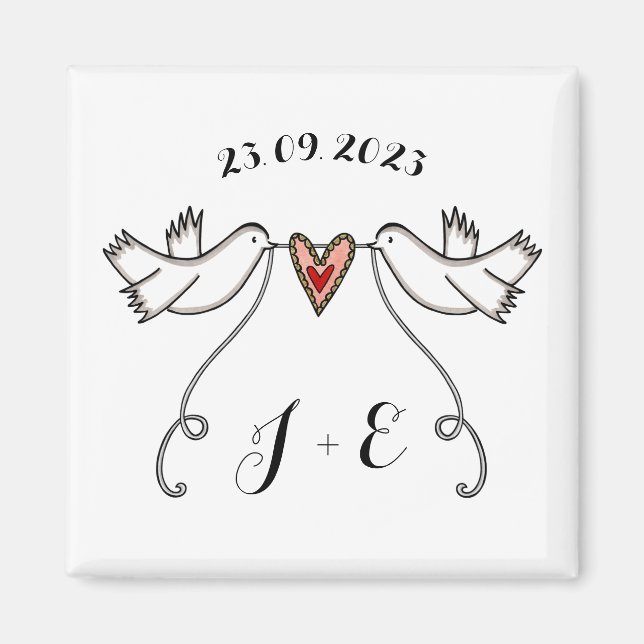 Personalised White Doves Wedding Magnet Favour (Front)