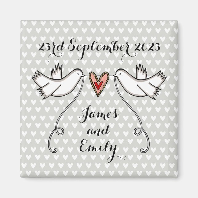 Personalised White Doves Wedding Magnet Favour (Front)