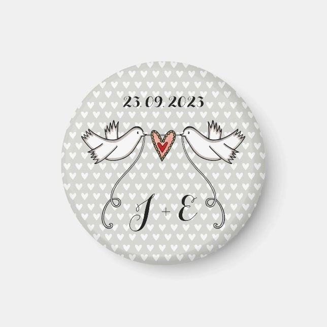 Personalised White Doves Wedding Magnet Favour (Front)