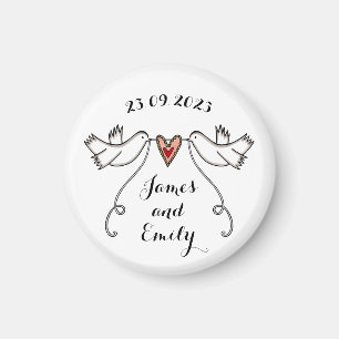 Personalised White Doves Wedding Magnet Favour