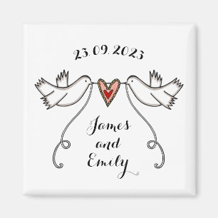 Personalised White Doves Wedding Magnet Favour