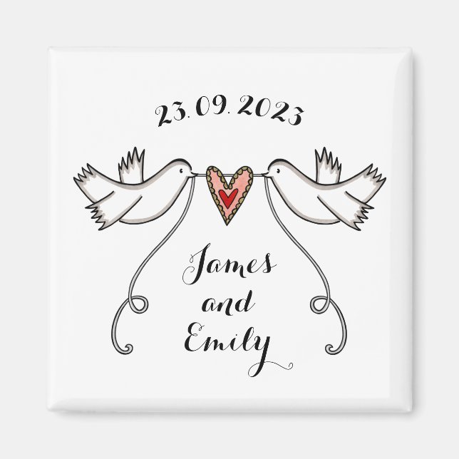 Personalised White Doves Wedding Magnet Favour (Front)