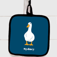 Personalised White Duck Illustration on Blue