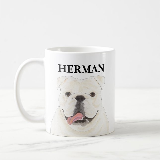 Personalised White English Bulldog Coffee Mug (Left)