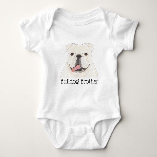 Personalised White English Bulldog Dog Baby Bodysuit (Front)