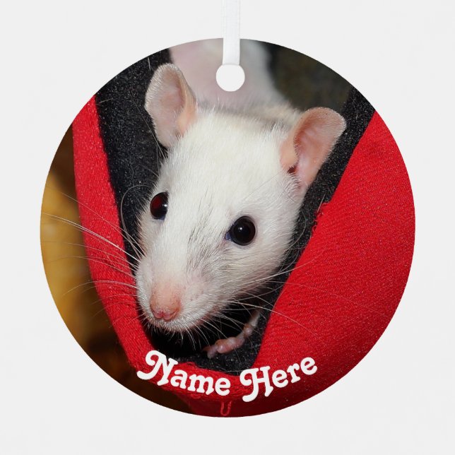 Personalised White Fancy Pet Rat Metal Tree Decoration (Front)