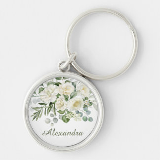 Personalised White Floral Bridesmaid Gift Key Ring