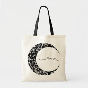 Personalised White Floral Crescent Moon Tote Bag
