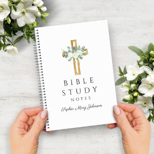 Personalised White Floral Religious Cross Notebook
