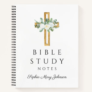 Personalised White Floral Religious Cross  Notebook