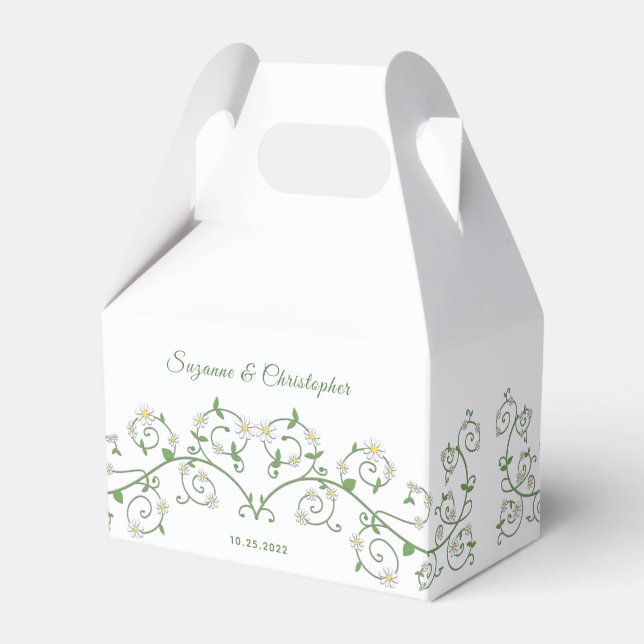 Personalised White Floral Vine Heart Gable Favour Box (Front Side)