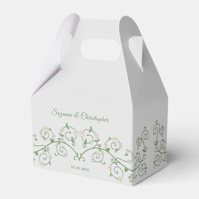 Personalised White Floral Vine Heart Grey Gable Favour Box (Front Side)