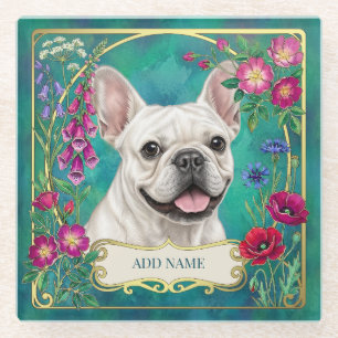 Personalised White French Bulldog Teal Coaster