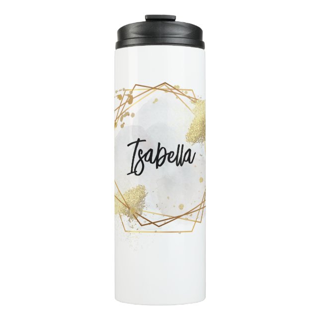 Personalised White Geometric Thermal Tumbler (Front)