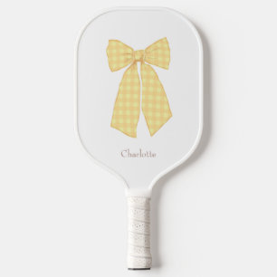 Personalised White Gingham Romantic Coquette Bow Pickleball Paddle