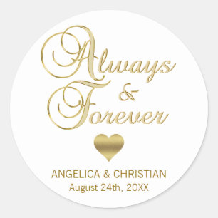 Personalised White Gold ALWAYS & FOREVER Wedding Classic Round Sticker