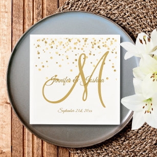 Personalised White Gold Confetti MONOGRAM Wedding Napkin