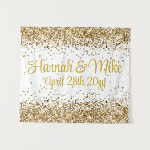 Personalised White Gold Wedding Photo Booth Prop  Tapestry