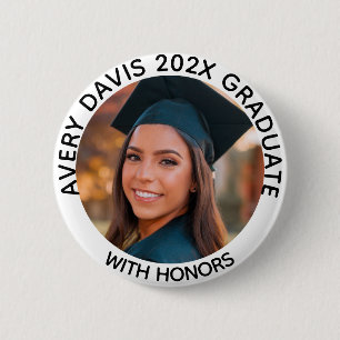 Personalised White Graduate Photo Year With Honour 6 Cm Round Badge