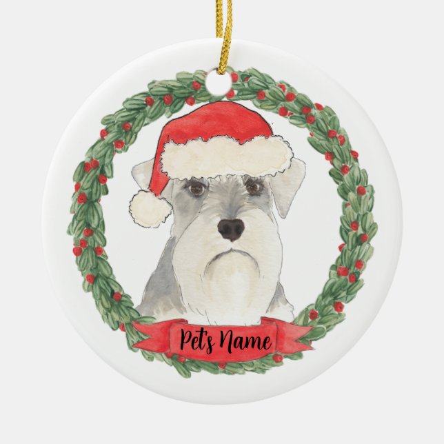 Personalised White & Grey Schnauzer Ceramic Tree Decoration (Front)