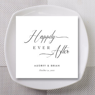 Personalised White "Happily Ever After" Wedding Napkin