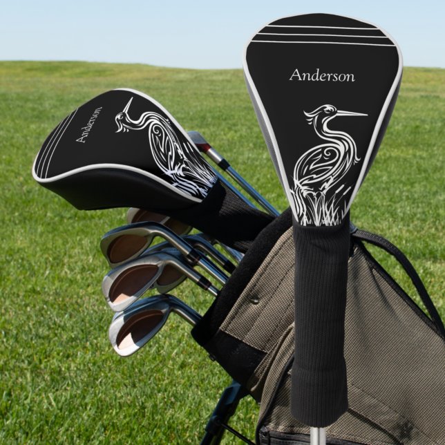  Personalised White Herons Birds Black  Golf Head Cover (Creator Uploaded)